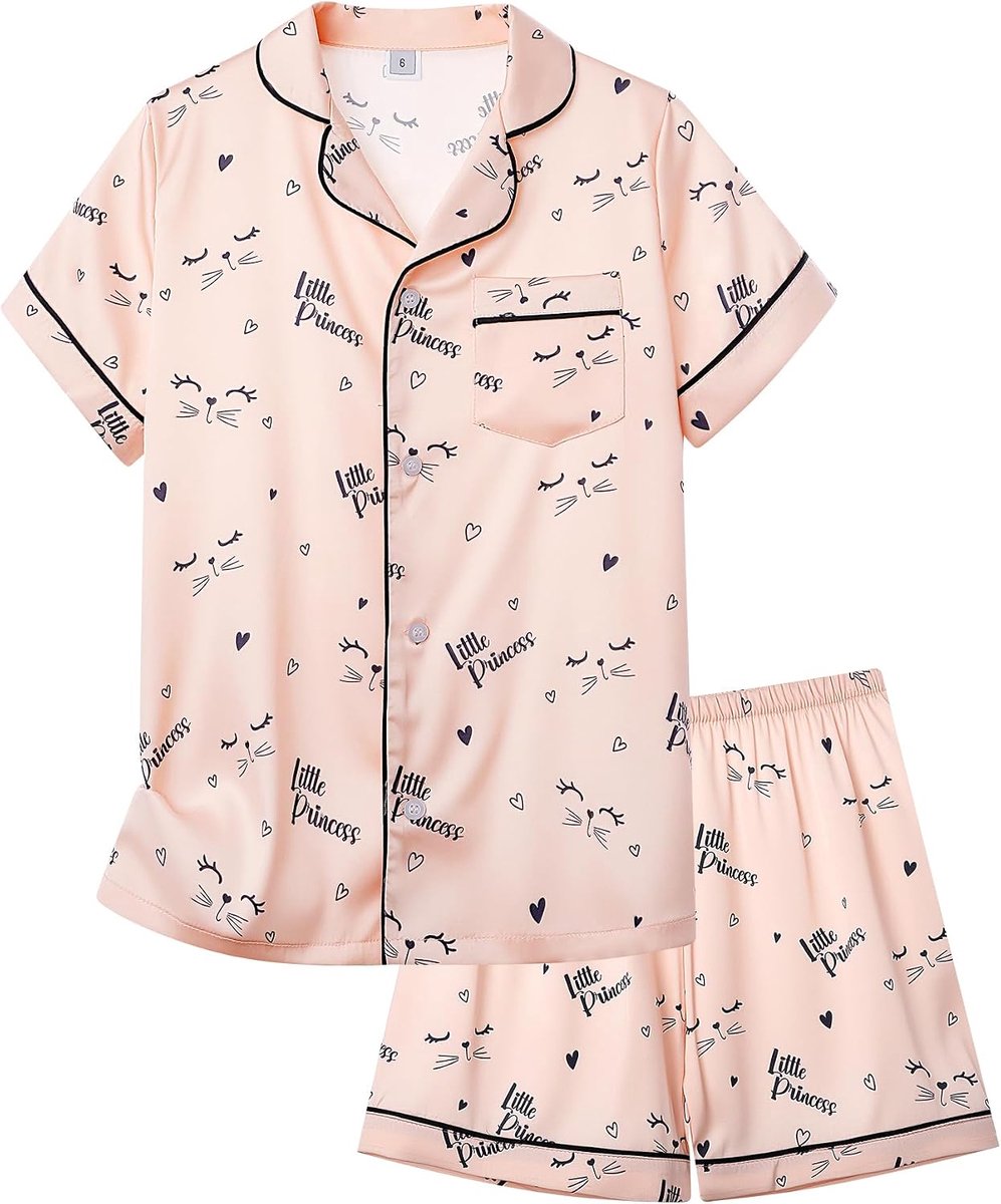 Pyjama voor meisjes, imitatie zijde, lange mouwen, nachtkleding, satijn, tweedelige pyjamaset