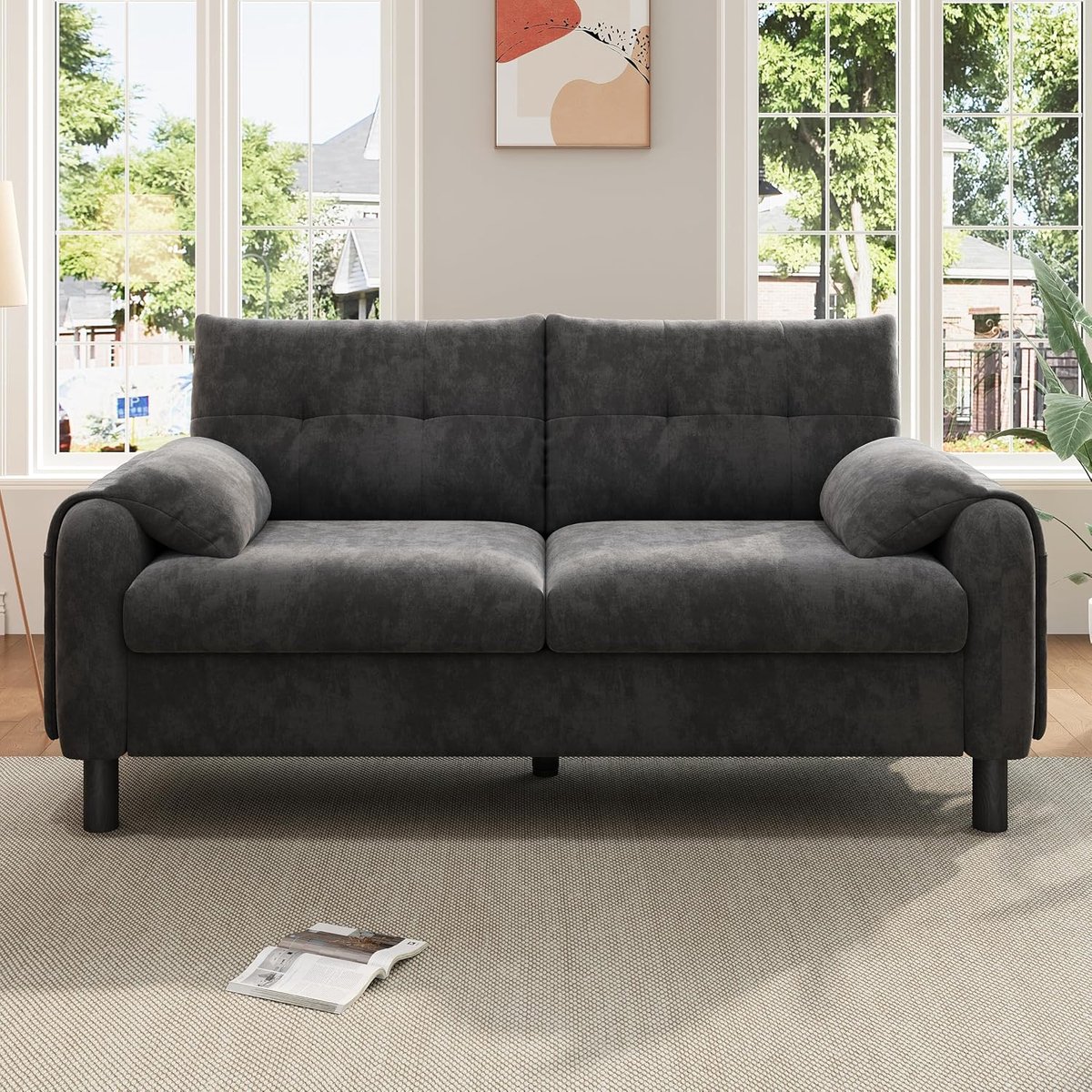 2-zitsbank van chenille-stof, comfortabele gestoffeerde bank met dik kussen, Scandinavisch design voor woonkamer en slaapkamer, compacte bank voor kleine woningen (chenille, grijs)