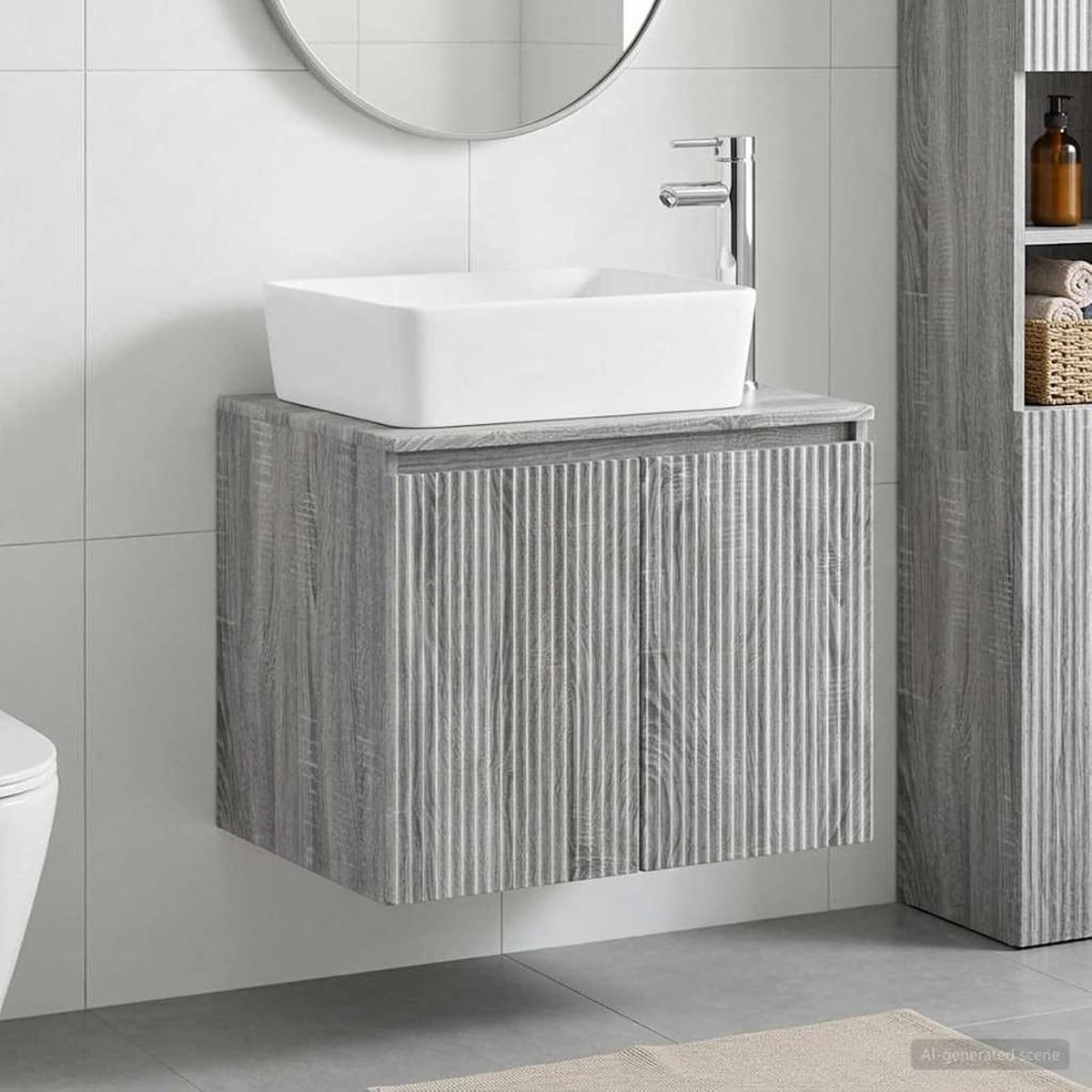 Badkamermeubelset grijs Sonoma houtmateriaal 2 deuren 62,5x44,5x50 cm