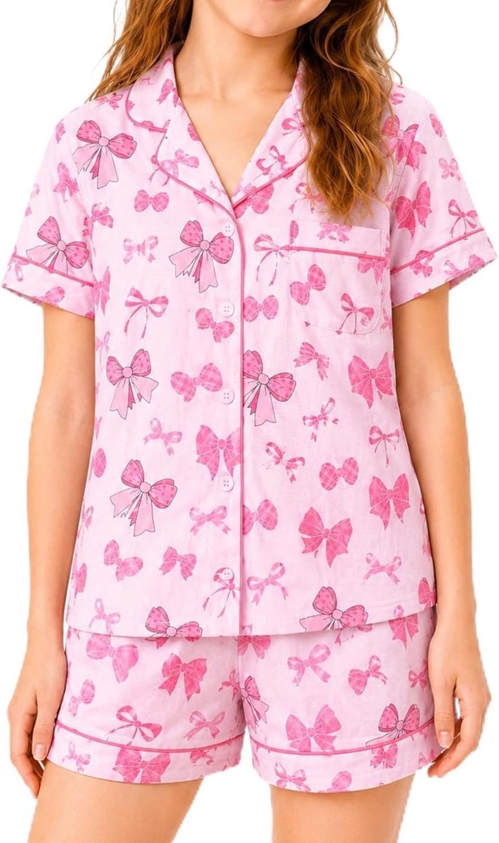 Pyjama voor meisjes, zomer, korte pyjama voor meisjes, 2-delig, korte mouwen, met knopen, als cadeau voor meisjes van 6 tot 13 jaar