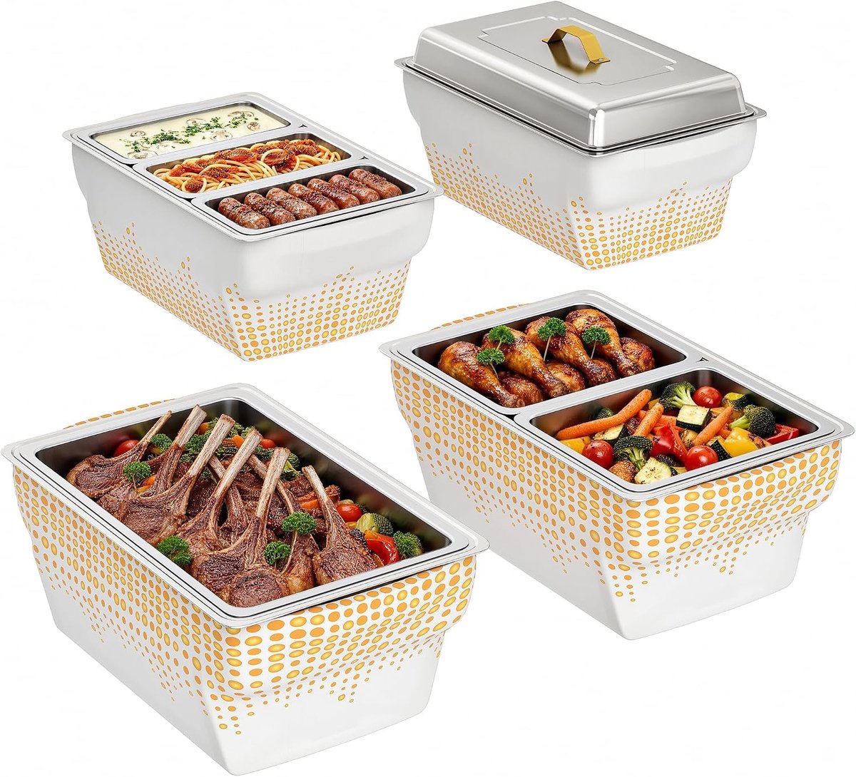 4 stuks witte kafer windscherm, flexibele stof schurende schotelhoezen voor buffet, volledige grootte wasbare chafer standhoes voor feesten, bruiloften, cateringevenementen