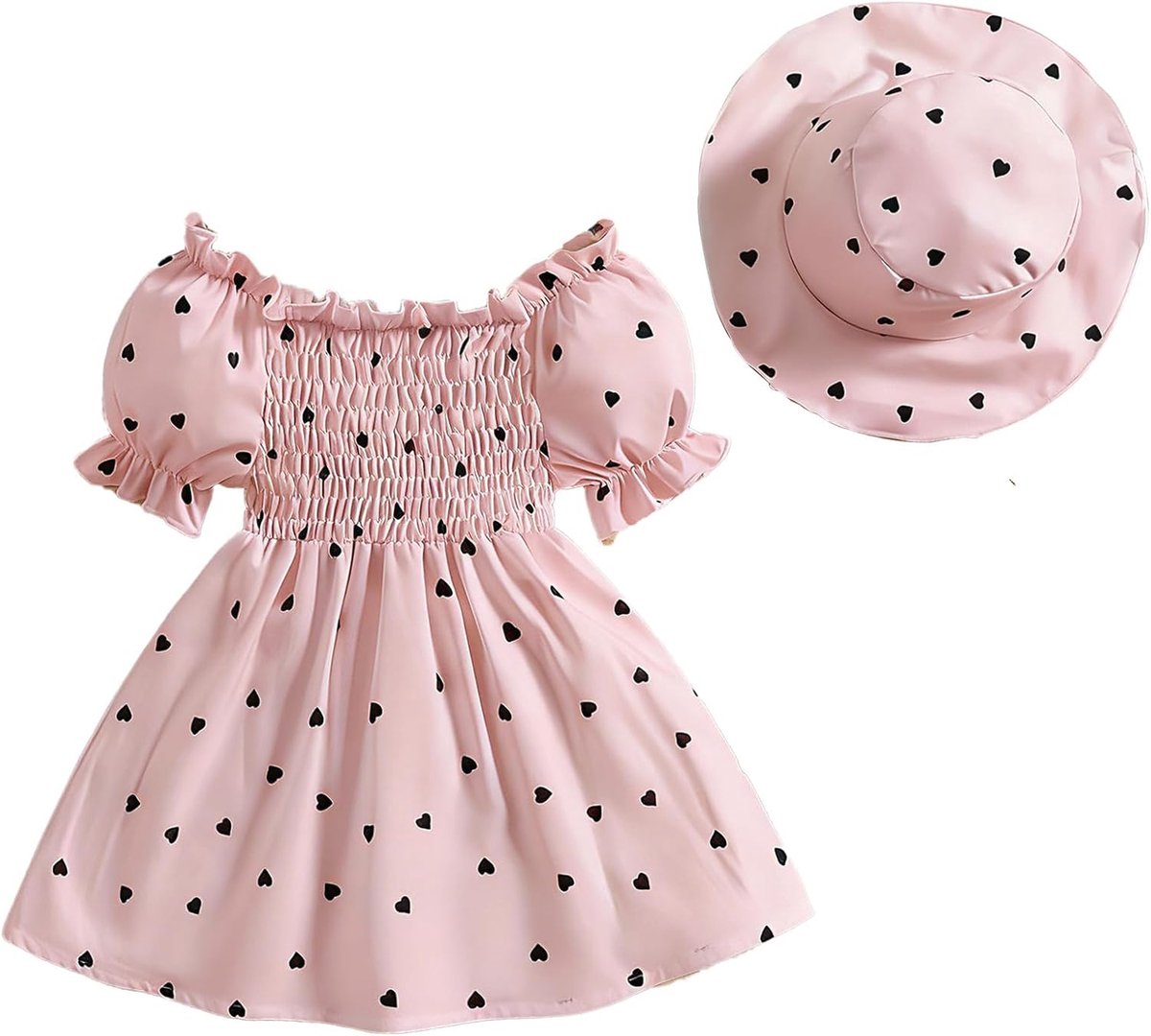 Prinsessenjurk voor babymeisjes, korte mouwen + hoed, 2-delige set, bloemen, strandjurk, kleding, lente, zomer