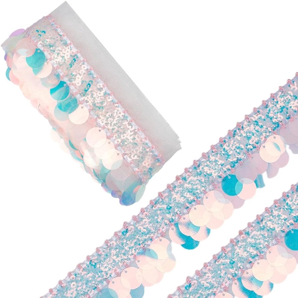 3.66M 75Mm Iriserende Pailletten Kant Linten Kleurrijke Geborduurde Waven Pailletten Trim Strips Mesh Organza Gebaseerd Glitter Lint Voor Naaien Maken Kleding Hoeden Sjaals Diy Craft Supply