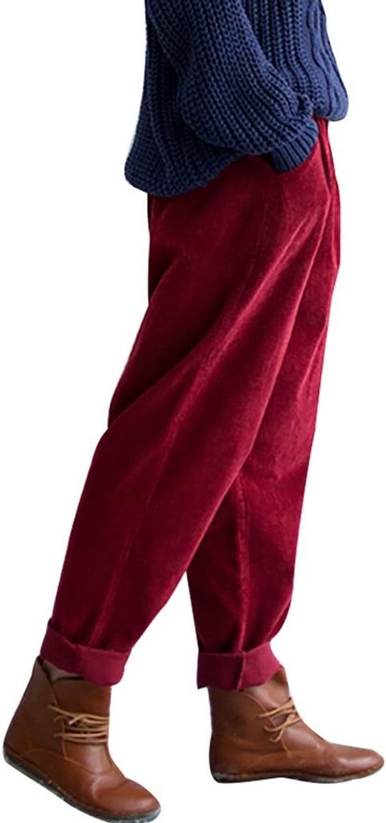 Dames Elastische taille Corduroy Broek met zakken