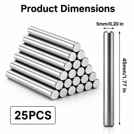 5 mm plankdragers voor planken, 25 stuks plankpennen 5 x 45 mm, cilinderpinnen, metalen pennen, planken voor pennen, meubels, kasten, knutselprojecten — afbeelding 2