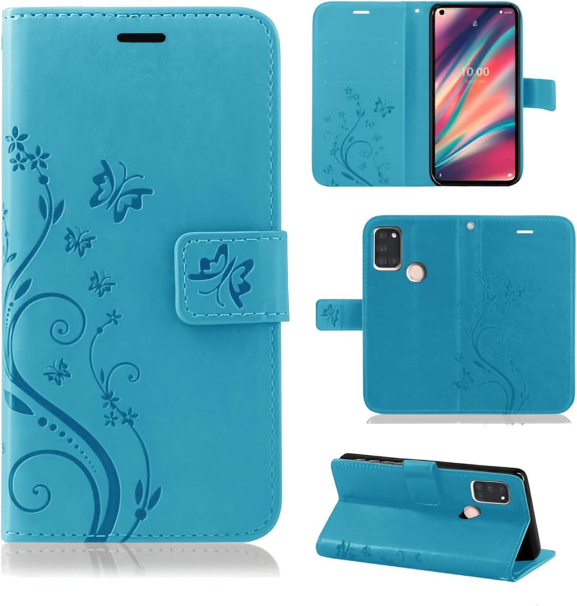 betterfon Wiko View 5 / View 5 Plus hoes mobiele telefoon beschermhoes bloemen klaptas voor Wiko View 5 / View 5 Plus blauw