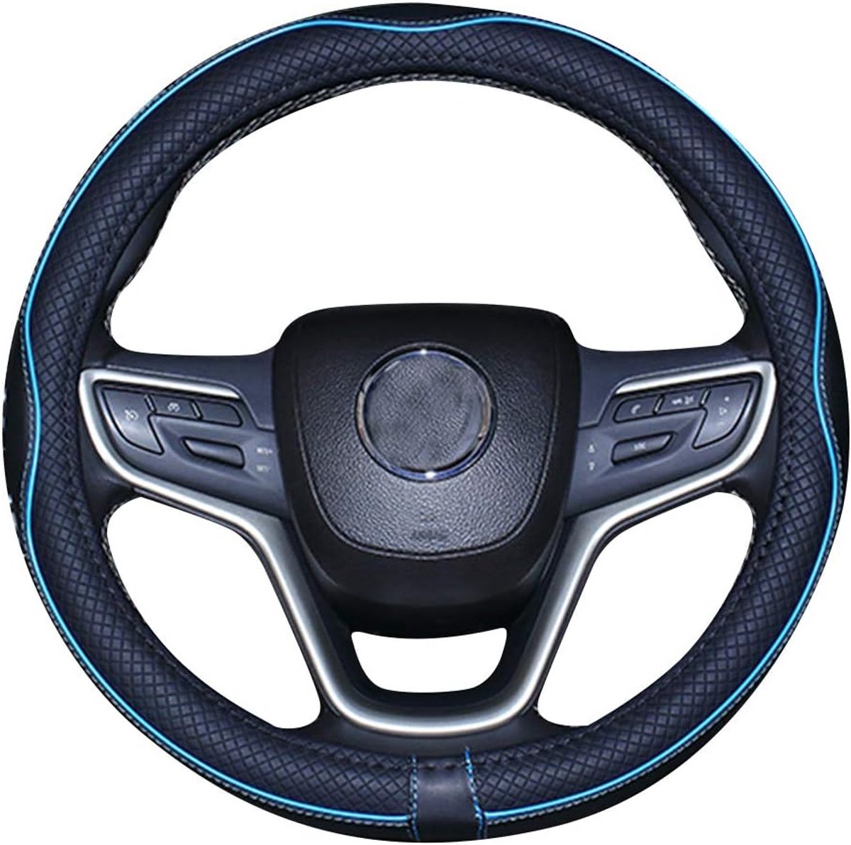 Microfiber Lederen Stuurhoes voor Truck Tundra (Zwart Blauw, 15.25''-16'')