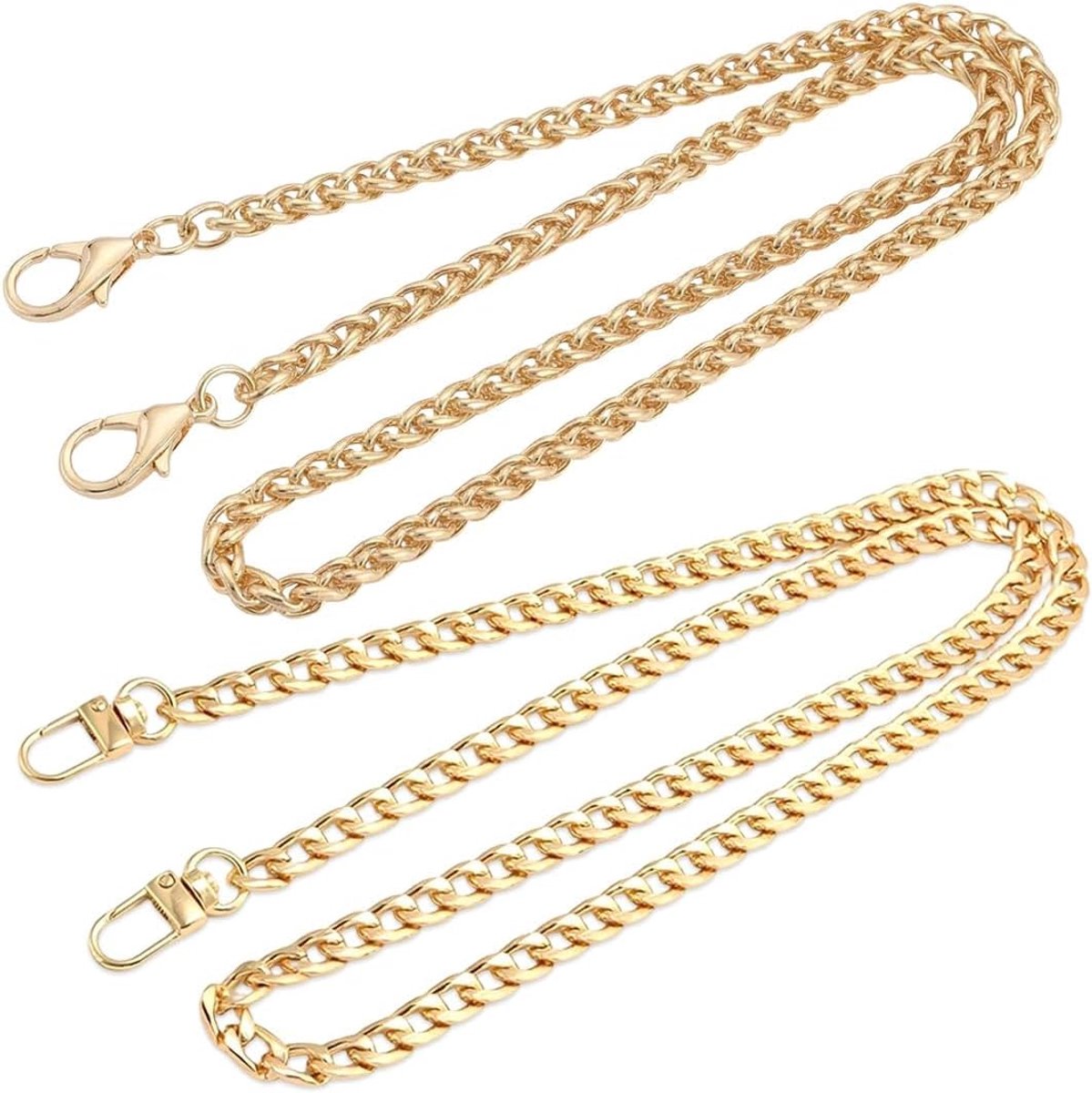 2 stuks gouden tasketting, 120 cm, hoogwaardige metalen ketting met karabijnhaken, schouderriem voor handtassen, doe-het-zelf tasriemen, accessoires