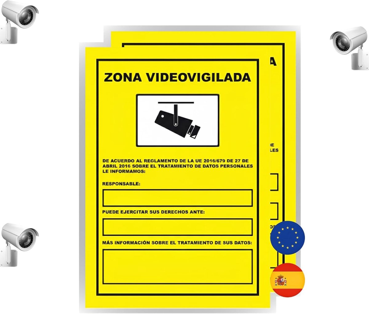 2 borden voor videobewaking, toegestaan, alarmbereik, videobewaking, alarm