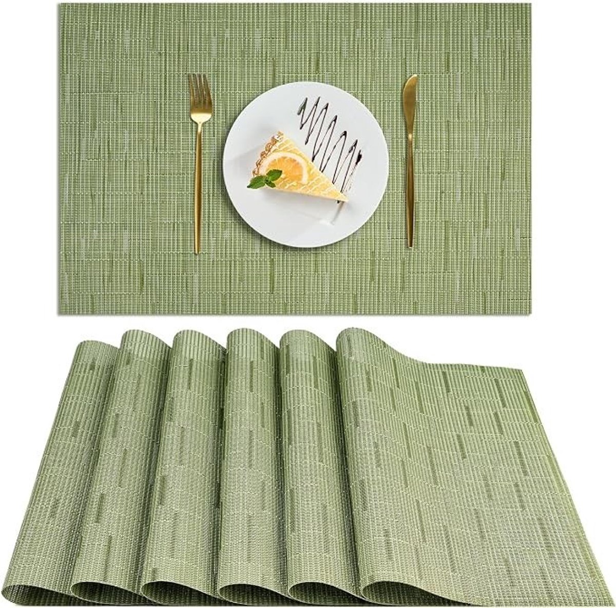 Livatto Set van 6 Wasbare Placemats – Antislip en Hittebestendig – Groen – 30 x 45 cm