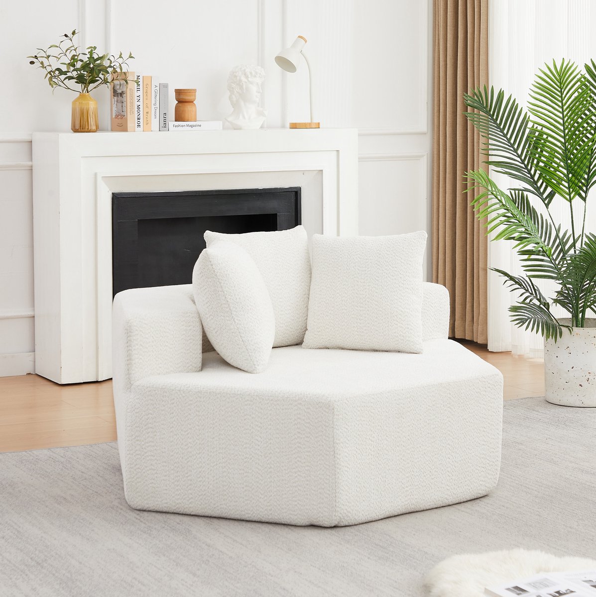 REDOM Fauteuil - Modulair hexagonaal ontwerp - Drie kussens - Chenille stof - Moderne stijl - Beige - 122 x 138 x 76 cm