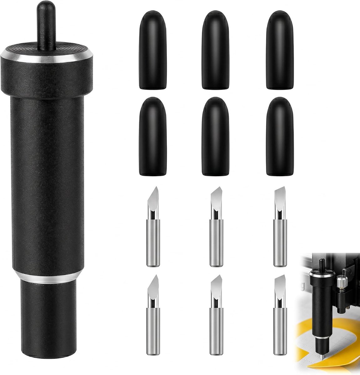 6 stuks diepe snijbehuizing, zeer nauwkeurige reservemessen voor Cricut Maker, Explore en Air Series, dunne en diepe snijmessen, beschermbehuizing, 30°, 45° en 60° (zwart)