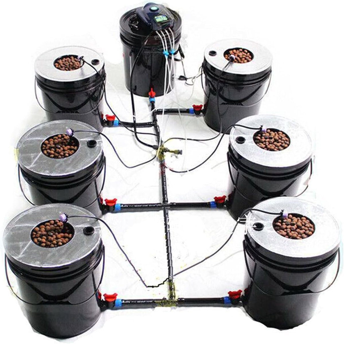 Dwc Grow System Kit Indoor Hydrocultuur Kweeksysteem Deep Water Cultuur Hydrocultuur Hydrocultuur Hydrocultuur Kweeksysteem 6 x cirkelvormige emmer en 1 x emmer voor