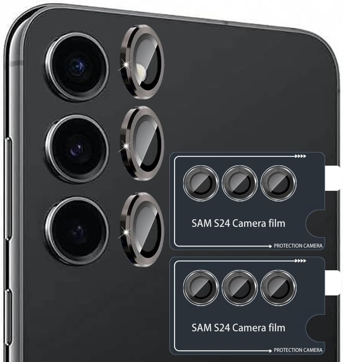 2 stuks - zwart voor Samsung Galaxy S24 5G camera bescherming anti-kras 9H hardheid lensbescherming