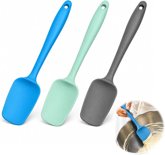 3 stuks keukenspatel van siliconen, eendelig, robuust, Maryses, zacht, voor bakken, koken, mengen, schrapen en serveren, antislip en comfortabele handgreep — afbeelding 2