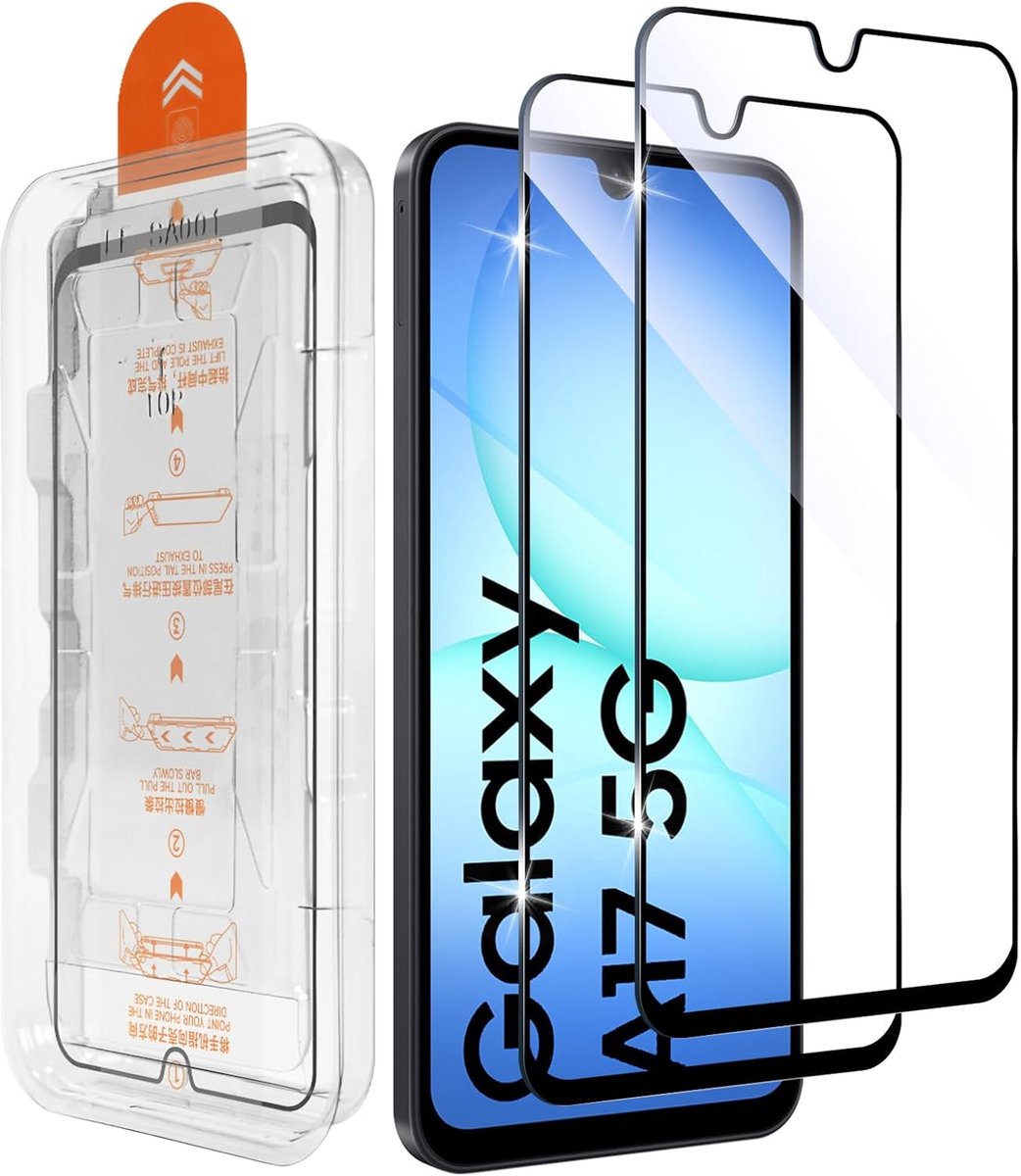 Glas voor Samsung Galaxy A17/A16 5G, 2 stuks Ultra HD displaybescherming, automatische stofverwijdering, snelle installatie, hardheid 9H, zonder luchtbellen, displaybescherming