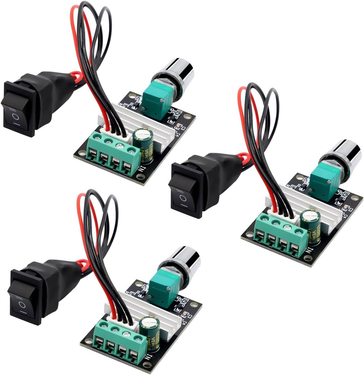 1203BB Toerentalregelaar PWM regelaar motor Ulegqin 6V-28V 3A 80W instelbare laagspanning DC motortoerentalregelaar met schakelaar voor ventilator, zuurstofpomp, snelheidsregelaar, lamp (3 stuks)