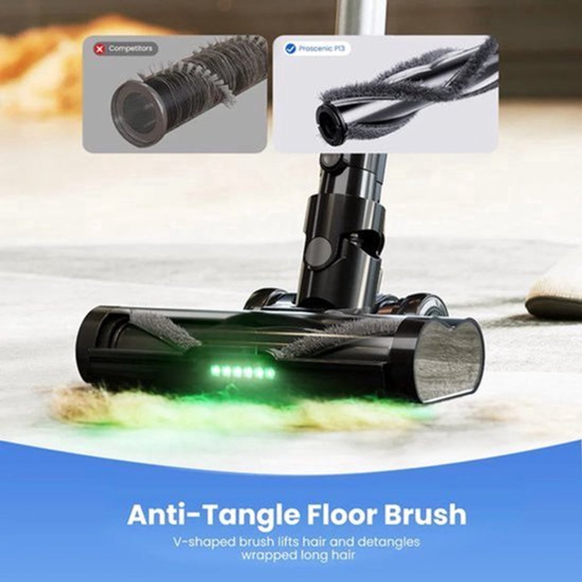 Steelstofzuiger Draadloos - Steelstofzuiger - Stofzuiger - Steelstofzuiger Snoerloos - Krachtige Zuigkracht - 35Kpa - Steelstofzuiger - met groen licht - LED-display - Anti-klitrolborstel - Grijs