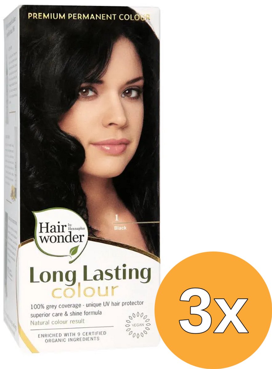3x Hairwonder Long Lasting Colour 1 Black (100 ml)