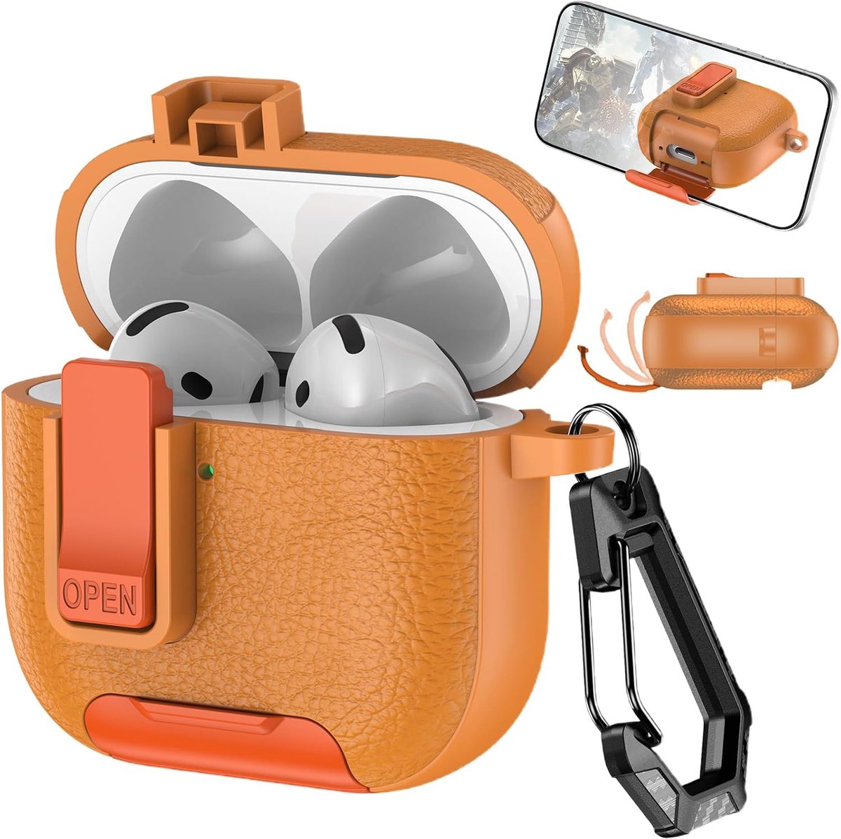 Hoes voor AirPods 4 Gen 2024 met Karabijnhaak PWZ Oranje