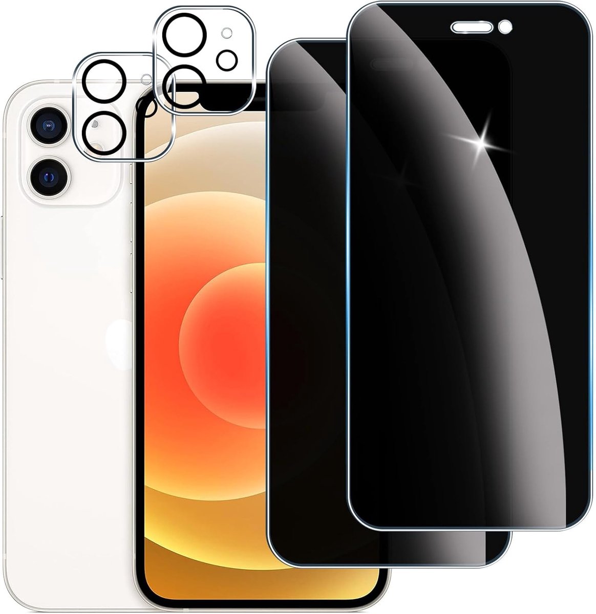 【2+2 stuks】2 privacy schermbeschermer voor iPhone 12 met 2 Camera Lens Beschermer, Anti-Spy aangemaakte glas Screen Protector,9H hardheid,Anti-kras, Geen Luchtbellen