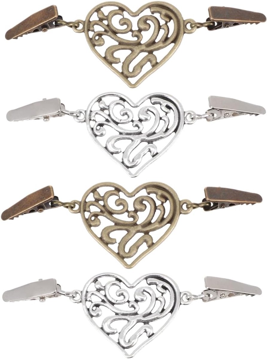 4-delig vintage hartdesign gebreide jasclip met antieke afwerking elegante sjaalsluiting voor trui cape driehoekige doek gemakkelijk te bevestigen en herbruikbaar