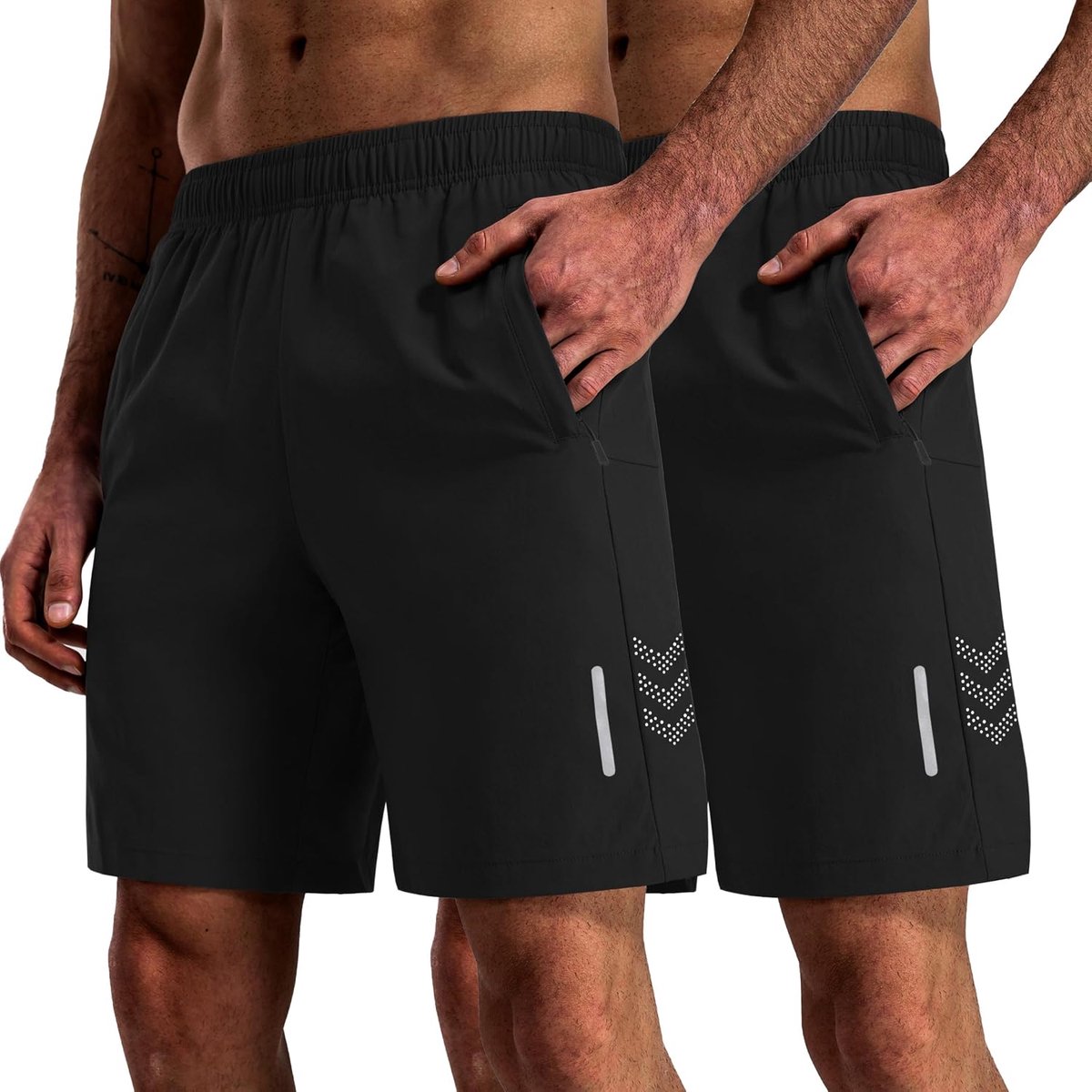 Shorts voor heren, set van 2 stuks, met ritszakken, sneldrogende atletische shorts voor sportschool, training, basketbal, hardlopen, joggen, zomer fitness shorts