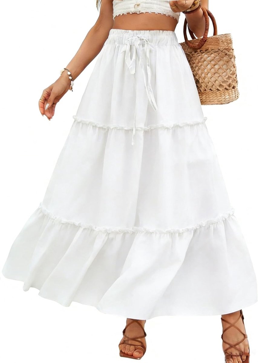 Rok voor dames, zomer, bohemien, maxi-rok, hoge taille, elegant, vintage, elastisch, casual, strand, rok, bohemien, vakantie, zomerbloemenrok