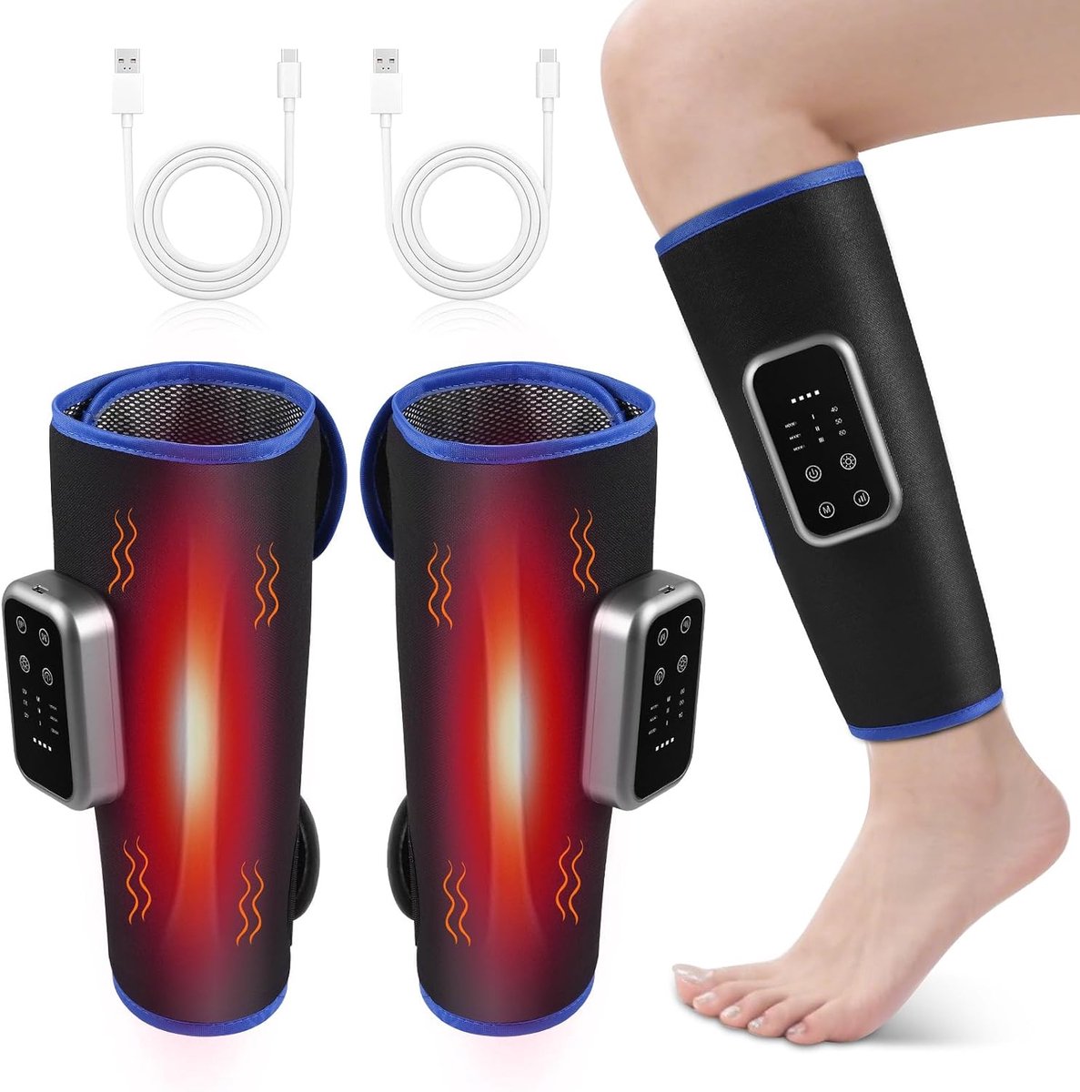 beenmassageapparaat, elektrisch beenairbag-massageapparaat voor circulatie en pijnverlichting, beenmassageapparaat met 3 intensiteiten, hitte, 3 modi, eenvoudig te bedienen, spierontspanning