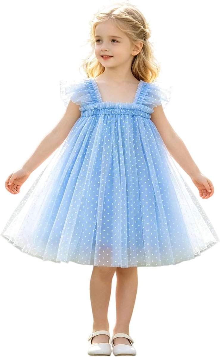 Feestelijke jurk met vlindermouwen voor peuters, met prints, dansfeestjurk, kleding
