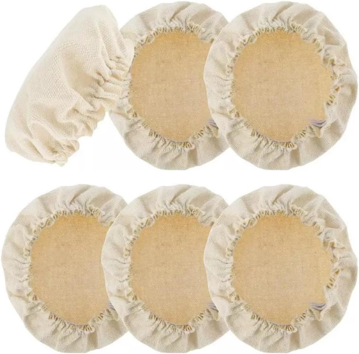 6 Stuks Stoffen Afdekkingen voor Zuurdesserpotten, Ademende Linnen Kappen met Elastiek, Herbruikbaar voor Broodfermentatie en Yoghurt, Lasergesneden