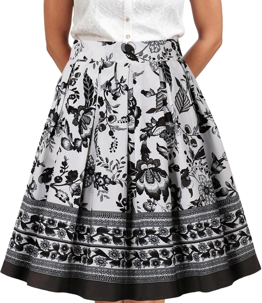 Plooirok voor dames, effen, A-rok met taille