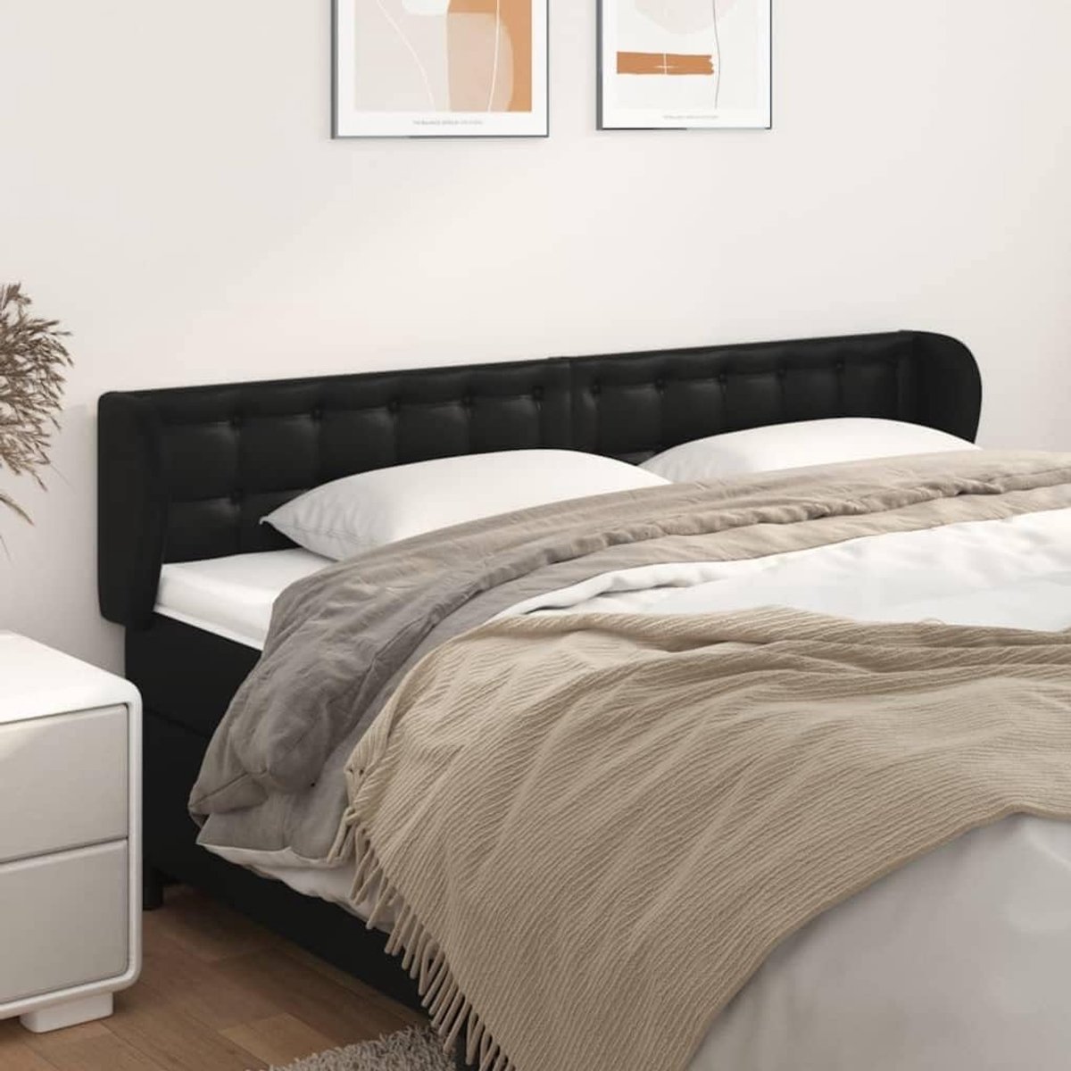Hoofdbord met oren, zwart, 183 x 23 x 78/88 cm, kunstleer, in hoogte verstelbaar en duurzaam voor een stijlvolle look, robuuste houten poten, eenvoudige reiniging, luxueus design, perfect