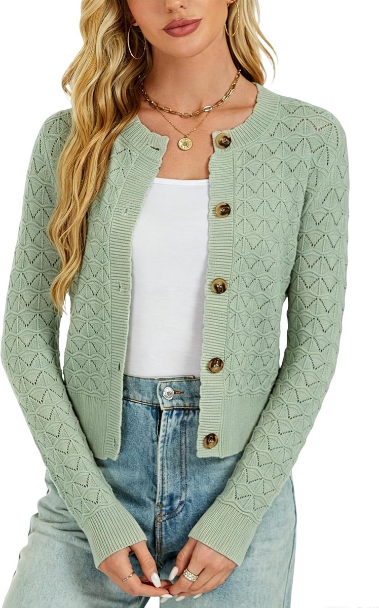 Lange mouwen bijgesneden gebreide trui cardigan button down open voorkant gebreide schouderophalen truien