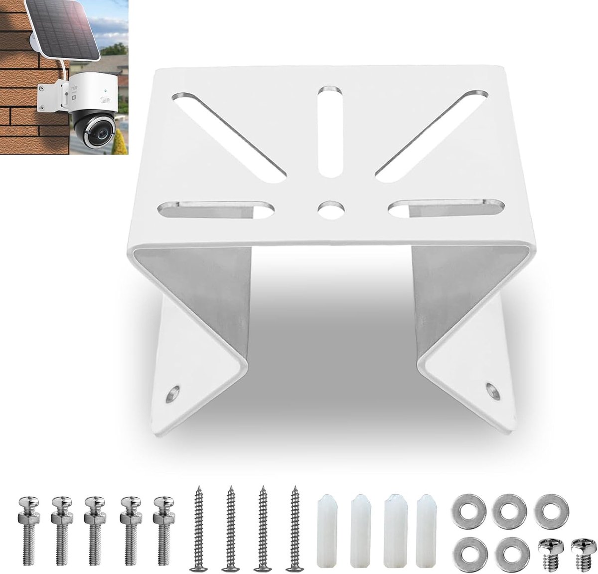 Hoekhouder, hoekhouder, universele hoekhouder, roestbestendige houder, buitenwand, hoekmontage, metalen houder voor camera, geschikt voor binnen en buiten (wit)