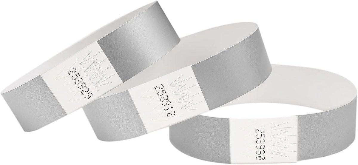 500 stuks tyvek ingangsarmbanden, identificatiearmbanden, festivalarmbanden, neonarmbanden, voor evenementen, veiligheid, feesten, scheurvast, 16 kleuren (zilver)