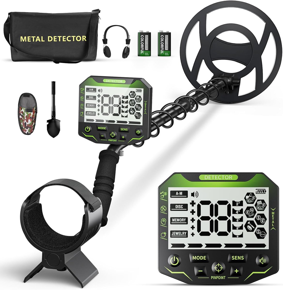 Metaaldetector, zeer nauwkeurig, verstelbare lengte 113 cm - 141 cm, 5 modi, oplaadbare professionele metaaldetectoren met lcd-scherm, IP68 waterdichte zoekspoel voor volwassenen en kinderen