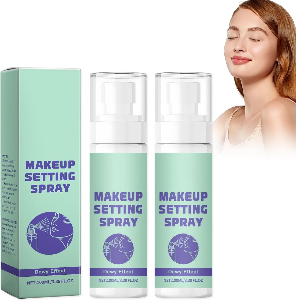 Make-up Setting Spray Vochtinbrengende fixeerspray – 2 stuks 100 ml make-up fixeerspray met langdurige houdbaarheid, transparant en licht – voor stralende teint en natuurlijke glans
