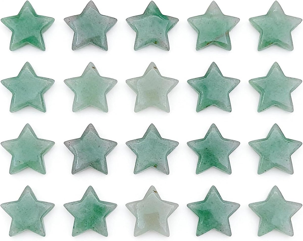 Kristallen stenenset, 20 stuks natuurlijke sterren edelstenen, gepolijste stenen, geluksstenen, decoratieve stenen voor decoratie en Reiki-genezing (kleurverloop groen)
