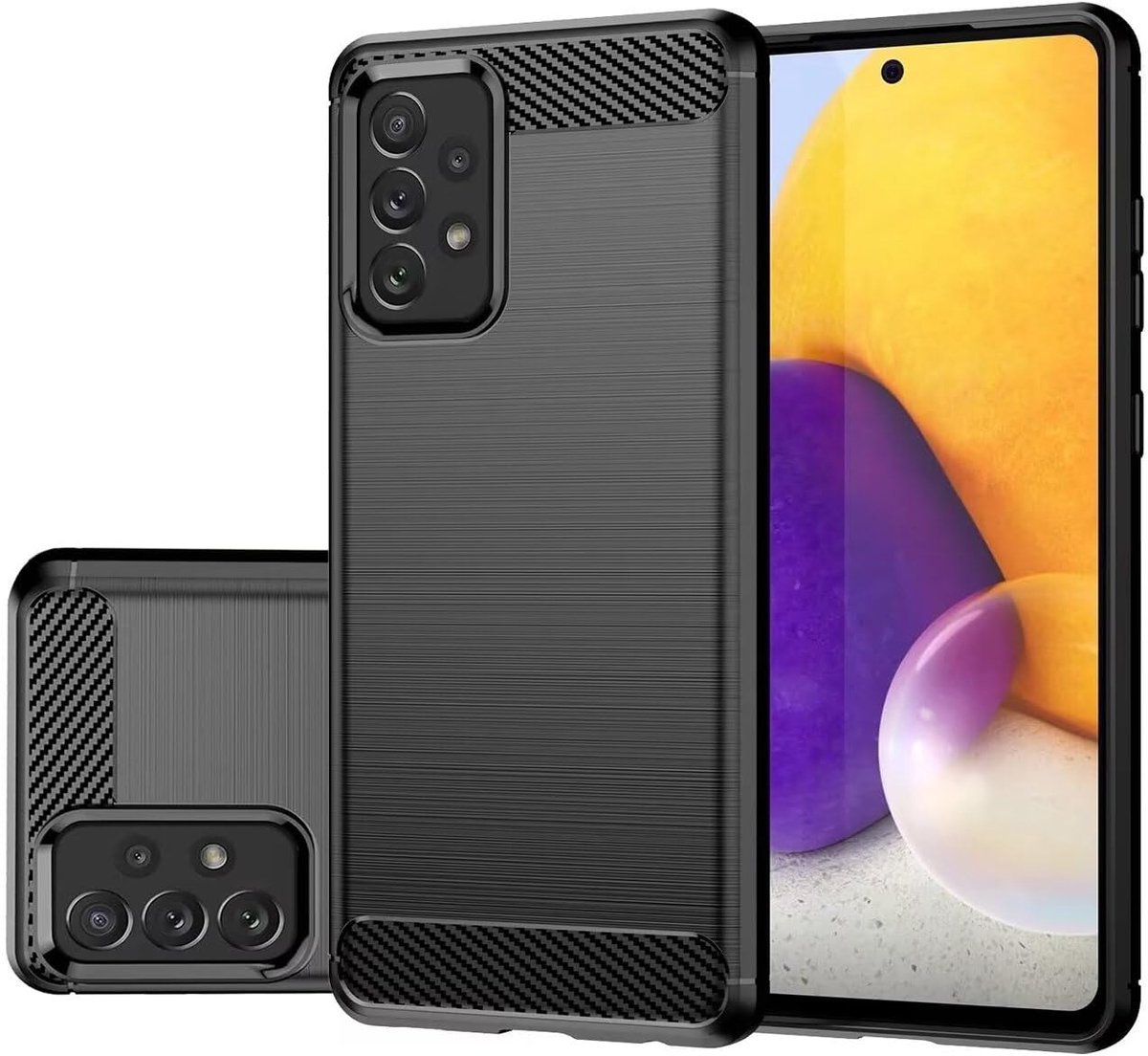 Hoesje voor Galaxy A72 4G Case, voor Samsung A72 5G SM-A725F Dunne Carbonvezel TPU Zachte Beschermhoes, Krassen- en Schokbestendig Beschermend Hoesje voor Samsung Galaxy A72 Zwart