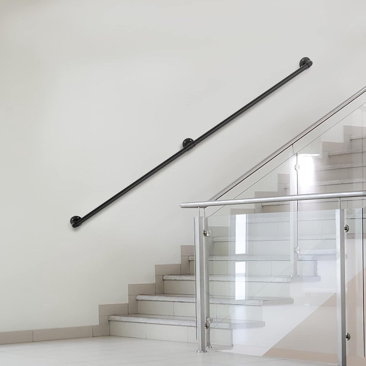 Roestvrij staal, voor trappen, trapleuning, trapleuning, indoor- en outdoor trap voor wandmontage, voor trappen- en gangleuningen (zwart)