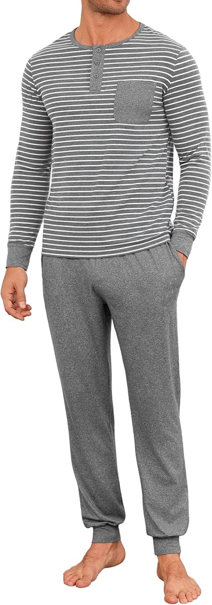 Pyjamaset voor heren, ronde hals, lange mouwen, grote