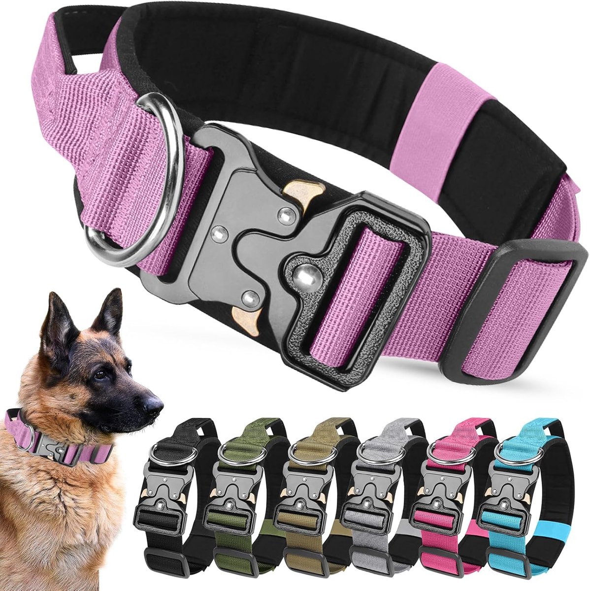 hondenhalsband, robuuste brede halsband met handvat en zacht gewatteerde, verstelbare comfortabele halsband voor kleine, middelgrote en grote hondentraining (paars, XL)