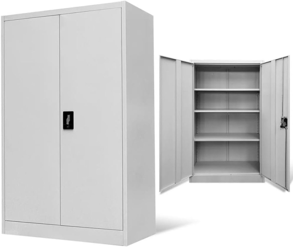 Metalen archiefkast, bureaukast, archiefkast, stalen kast met 2 deuren en 3 verstelbare planken, maximale belasting per plank, 30 kg, 90 x 40 x 140 cm, grijs