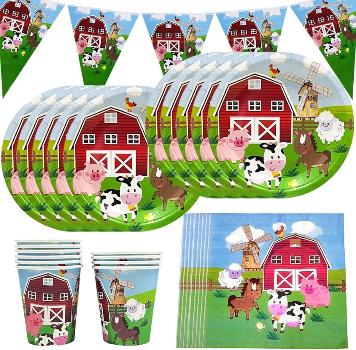 feestservies boerderij kinderverjaardag decoratie dieren verjaardagsfeest set tafeldecoratie 10 personen