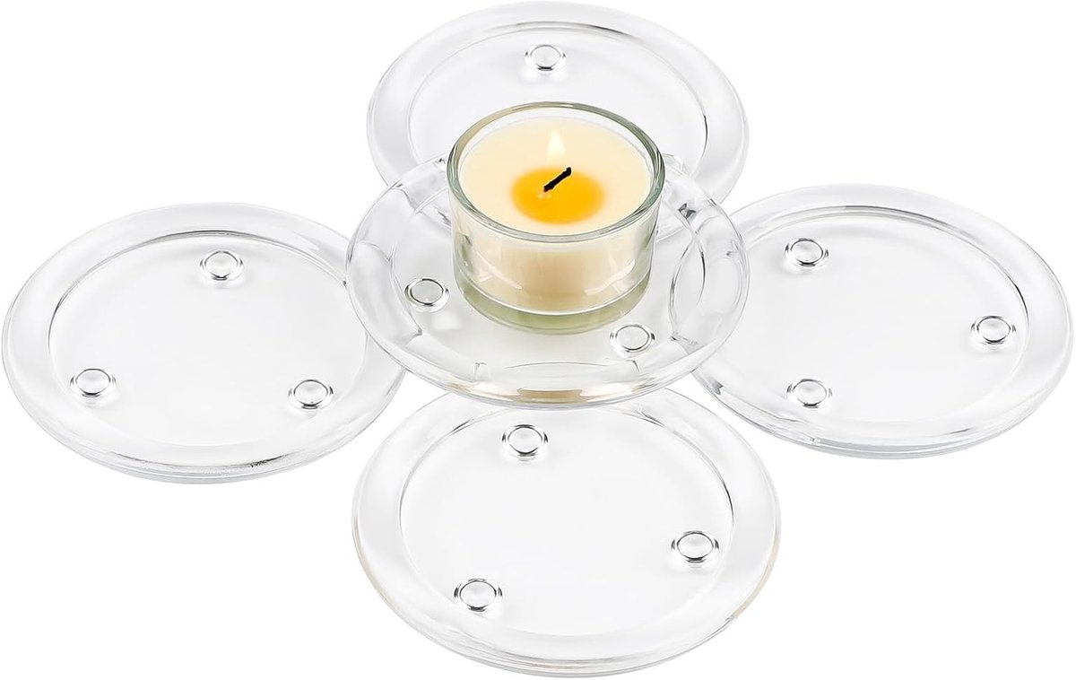 Set van 5 glazen ronde kaarsplaten van 10 cm, transparante kaarsenhouders en onderzetters voor kaarsen, ideaal voor keuken en eetkamer (binnenmaat 7,5 cm)