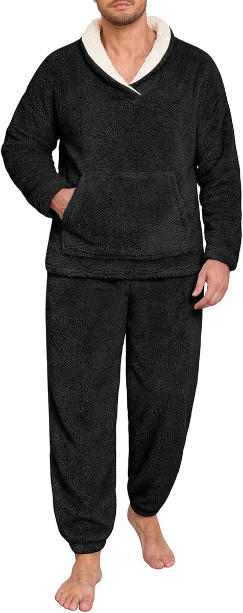 heekpek Pyjama voor heren, zachte fleece pyjama, winter, warm, 2-delig voor thuis