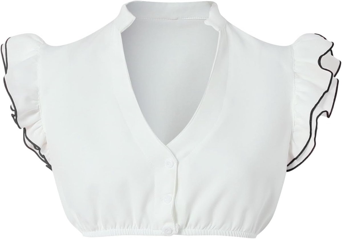 Dirndl Bluse Damen, Dirndl Bluse Damen Spitze Flügelärmel Hochgeschlossen Trachtenbluse Weiß Elegante Dirndlbluse mit Knopf Hollow Out Bavarian Oktoberfest Dirndlblusen für Damen Trachtenblusen
