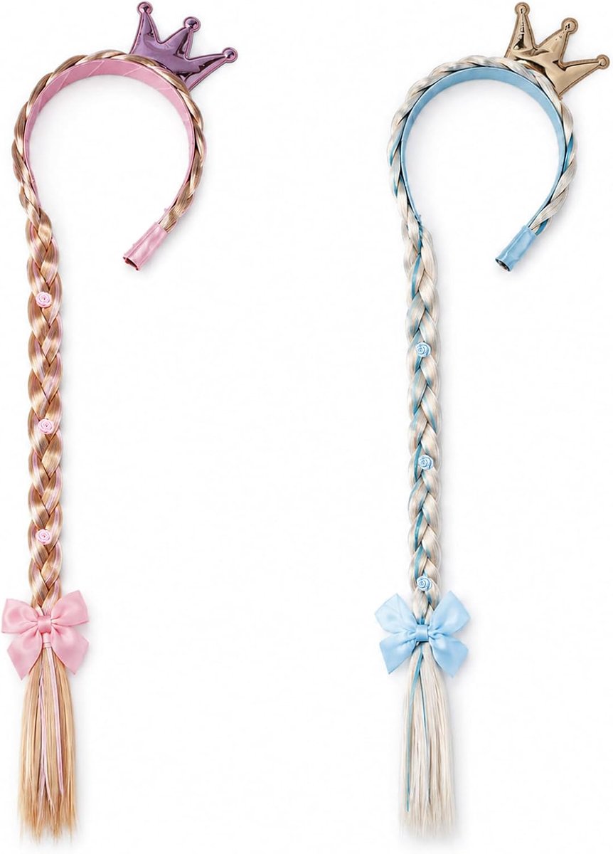 2 stuks meisjespruiken, haarstukje, sneeuwvlokken, haarband, vlecht, lange haren, prinsessenpruik, vlechten, verkleedaccessoires, haaraccessoires, voor verjaardagsfeest, kostuum, cosplay