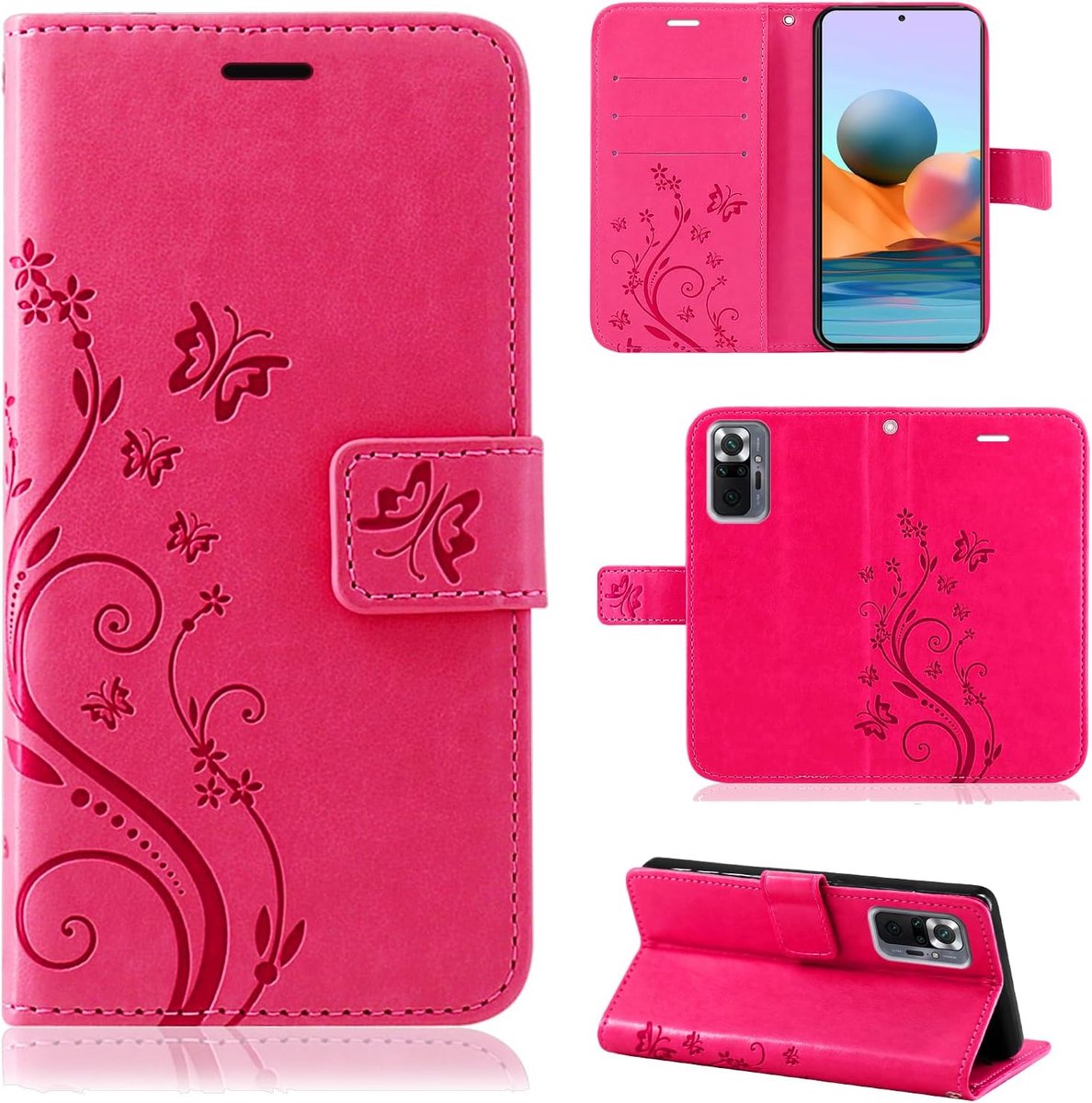 betterfon Telefoonhoes voor Xiaomi Redmi Note 10 Pro, hoes Redmi Note 10 Pro, flipcase, klaphoes, beschermhoes met kaartenvakken, TPU-kwaliteit, compatibel met Xiaomi Redmi Note 10 Pro, roze